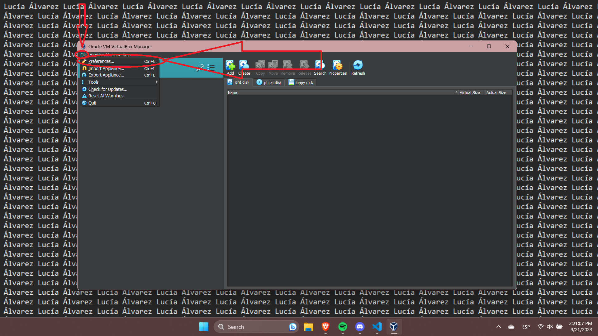 Menú de preferències